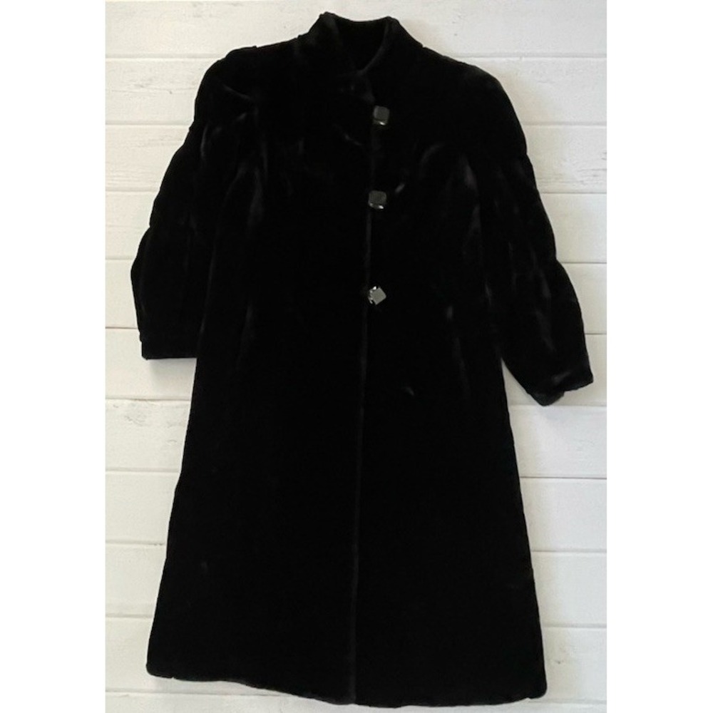 Vintage BLACK FAUX FUR Jacket Coat Sasson Paris‎ 1970s 1980s, Size 8